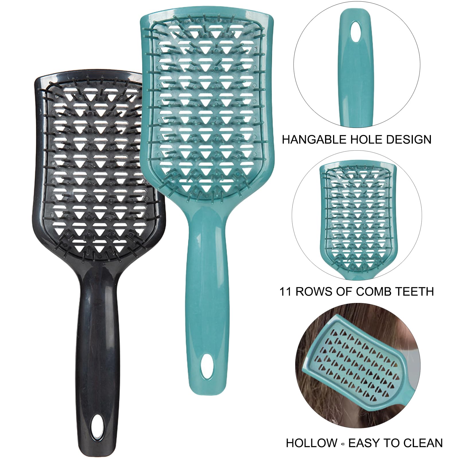 Haarbürste, entwirrende Haarbürste, Entwirrungsbürste für alle Haartypen, nass und trocken, belüftet, entwirrende Haarbürste (schwarz und grün), 2 Stück