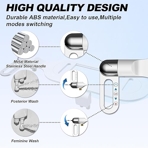 Miniatura 2 de jeriussg Accesorio de bidé para inodoro, ultra delgado, boquilla doble, accesorio de bidé no eléctrico para asiento de inodoro con regulador de
