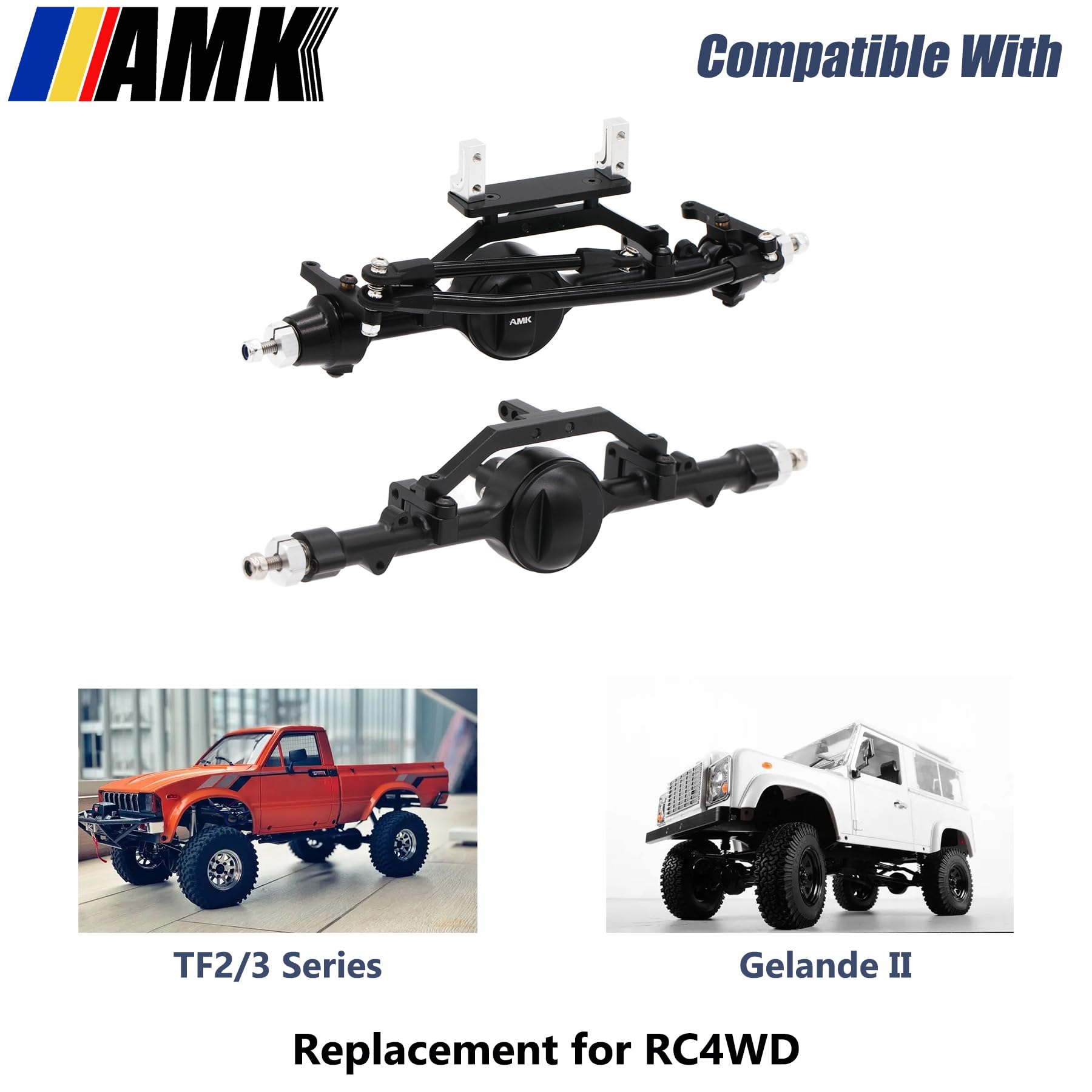 AMK Aluminum 1/10 RC Crawler Axle Complete Front Rear Set for 6x6 4WS Four Wheel Steering for RC4WD Gelande II TF2 D110 Yota II Upgrades (Middle)