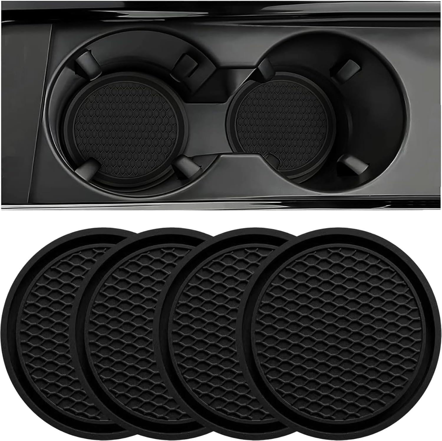 Car Coasters for MG HS Trophy 2024 2025, Cup Holder Inserts Anti-Slip Silicone Mats Vehicle Interior Accessories Rubber Console Pads, Pack of 4, Black