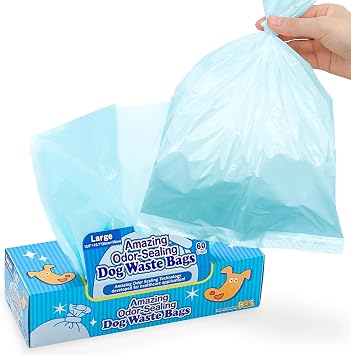 BOS Amazing Odor Sealing Dog Poop Bags - Durable, Unscented [Size L, Color Light Blue] 60 Count, Pack of 1 60 Bags
