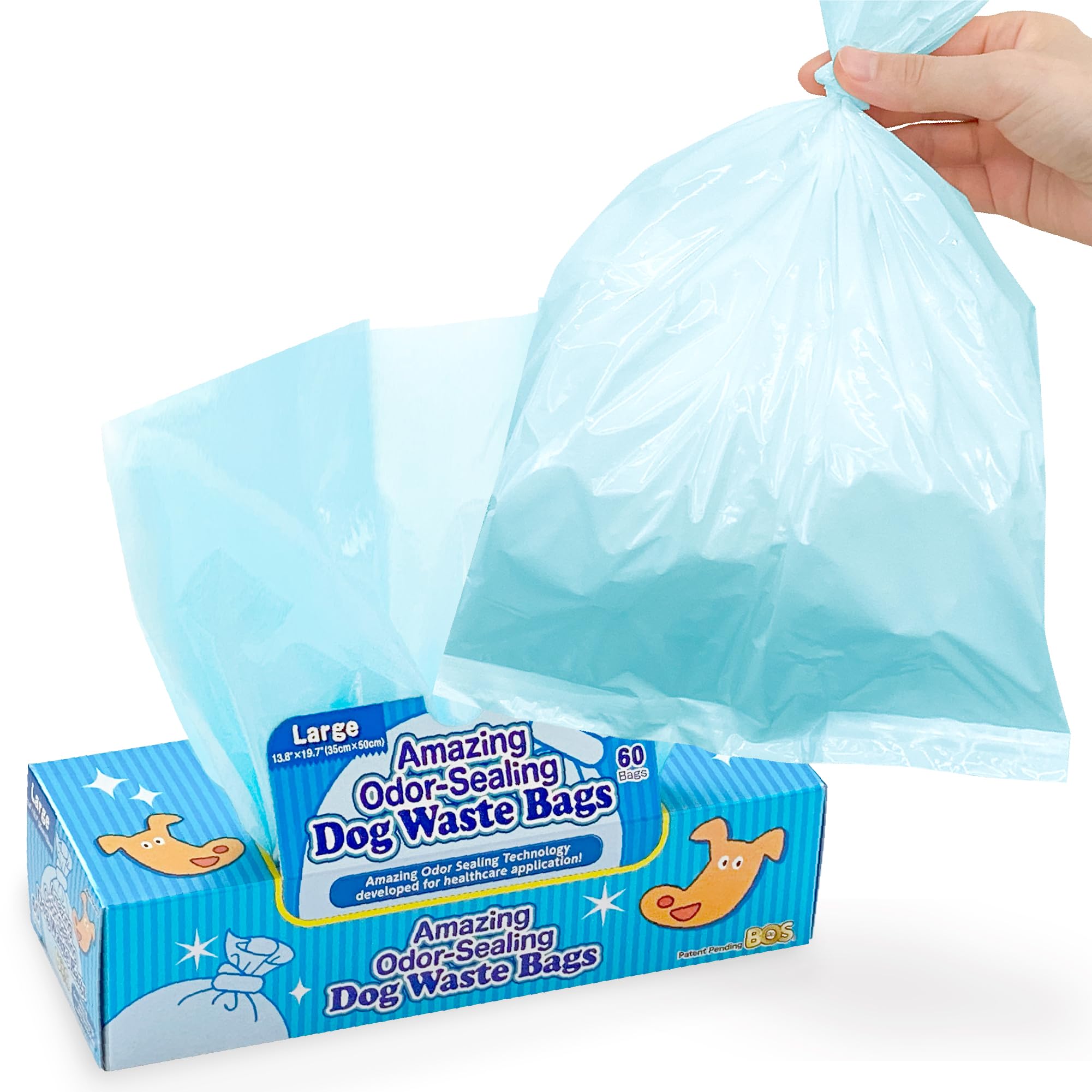 BOS Bolsas para excrementos de perro con sellado de olores increíbles, duraderas, sin perfume [tamaño: L, color: azul claro] (60 unidades, paquete de 1) (60 bolsas)