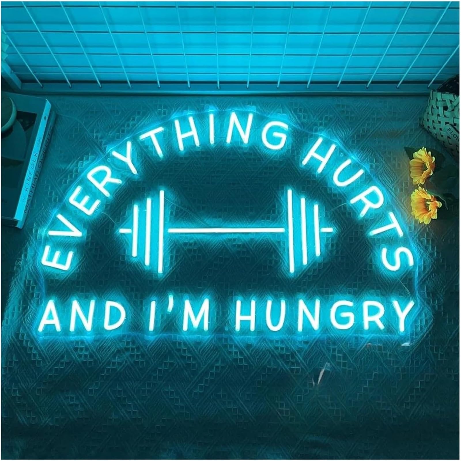 Pour le panneau néon pour chaque chose qui fait mal et j'ai faim, lumières murales de gym(70x44cm)