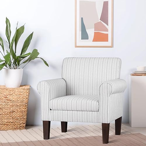 Miniatura 7 de FUNKEEN - Juego de 2 sillas de sala de estar, cómodas sillas de acento a rayas, modernas y cómodas sillas tapizadas de lino con brazos para