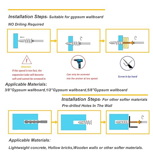 Miniatura 4 de 3 tamaños de anclajes autoperforantes para paneles de yeso, 166 anclajes de pared de plástico de nailon y tornillos para paneles de yeso, no