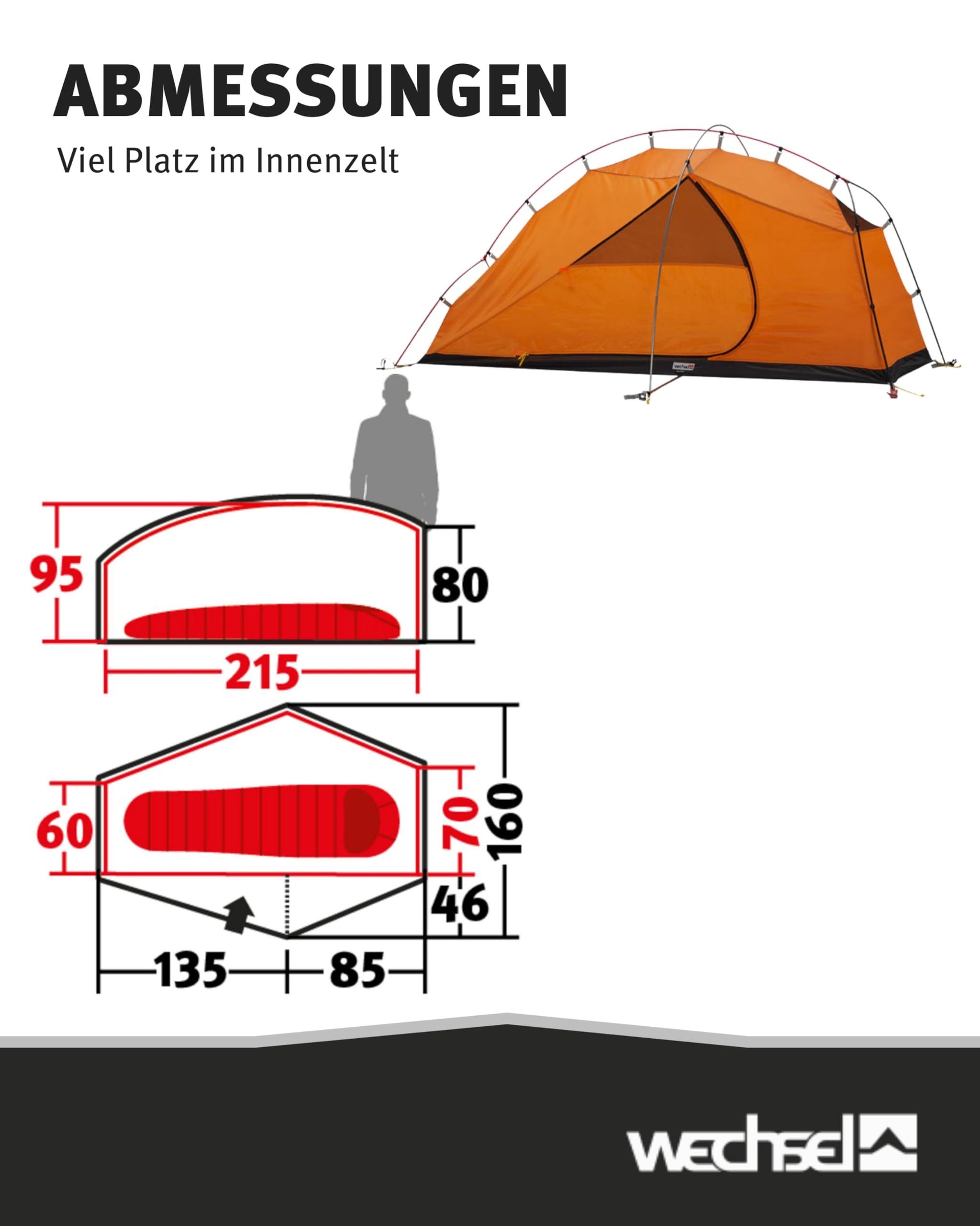Wechsel Trekkingzelt Venture 1 I Kuppelzelt für 1 Person I schnell aufbaubares Hybridzelt I kompakt & transportabel I ideales Outdoor-Zelt für Camping, Wandern & Bike Packing