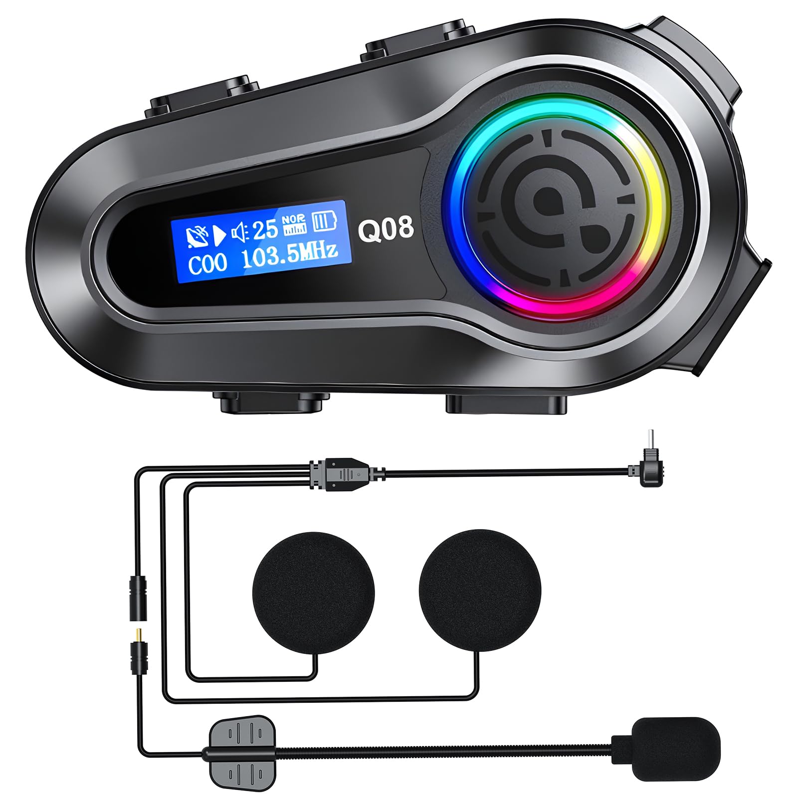 OBEST Zestaw słuchawkowy motocyklowy Intercom, kask motocyklowy Bluetooth 5.3, słuchawki z redukcją szumów z głośnikami Hi-Fi, dzielenie się muzyką, interkomem, odpowiedni do jazdy konnej, jazdy na