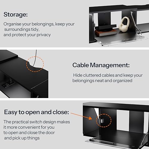 Miniatura 5 de HOOBRO Soporte flotante para TV con toma de corriente, centro de entretenimiento flotante de 63 pulgadas con luz LED, estante moderno de madera para