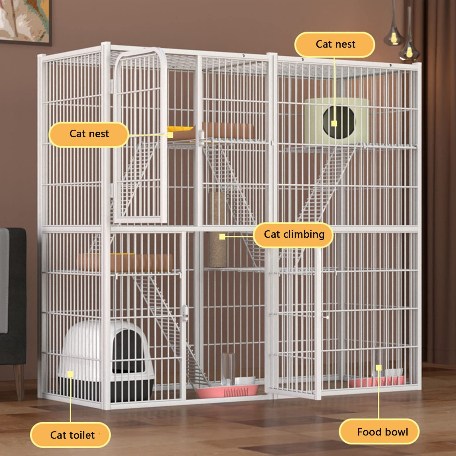 Jaulas para Gatos de Interior, Jaula para Conejos de Interior, recinto para Gatos de Exterior, Jaula de Metal para Gatos, Jaula para Hurones con Puertas, rampas y escaleras adecuadas para hu