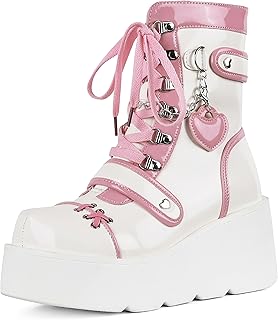 Platform Ankle boots for Women Goth Rave Boots Kawaii Shoes High Heel Round Toe Zipper Wedges Mid Calf Booties