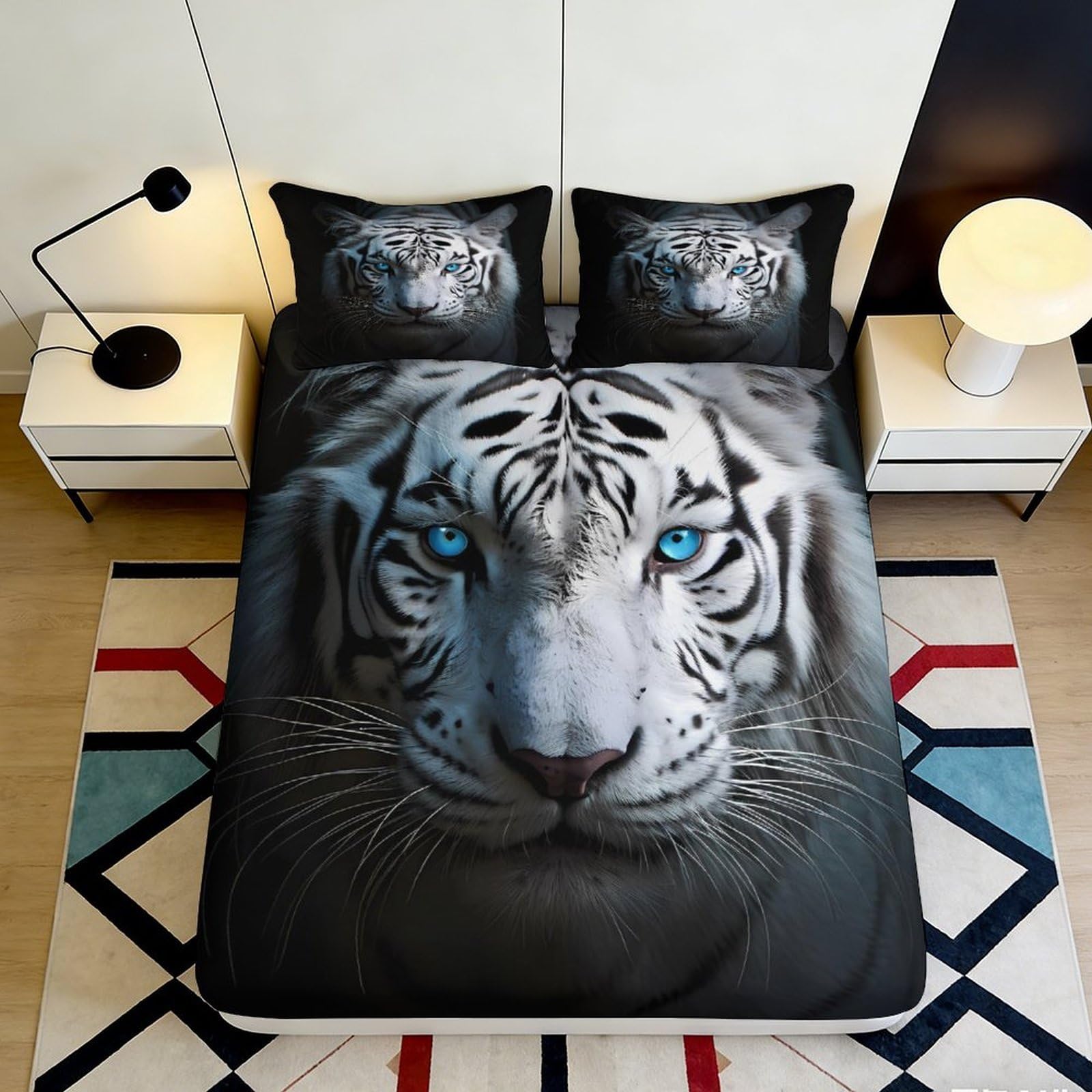 Qjzxknhpgr Style-2 3D Printed White Tiger Fitted Sheet Microfiber Soft Decorative Animal Bed Sheet For Bedroom Guest Room Mattress Cover 90X200x25cm