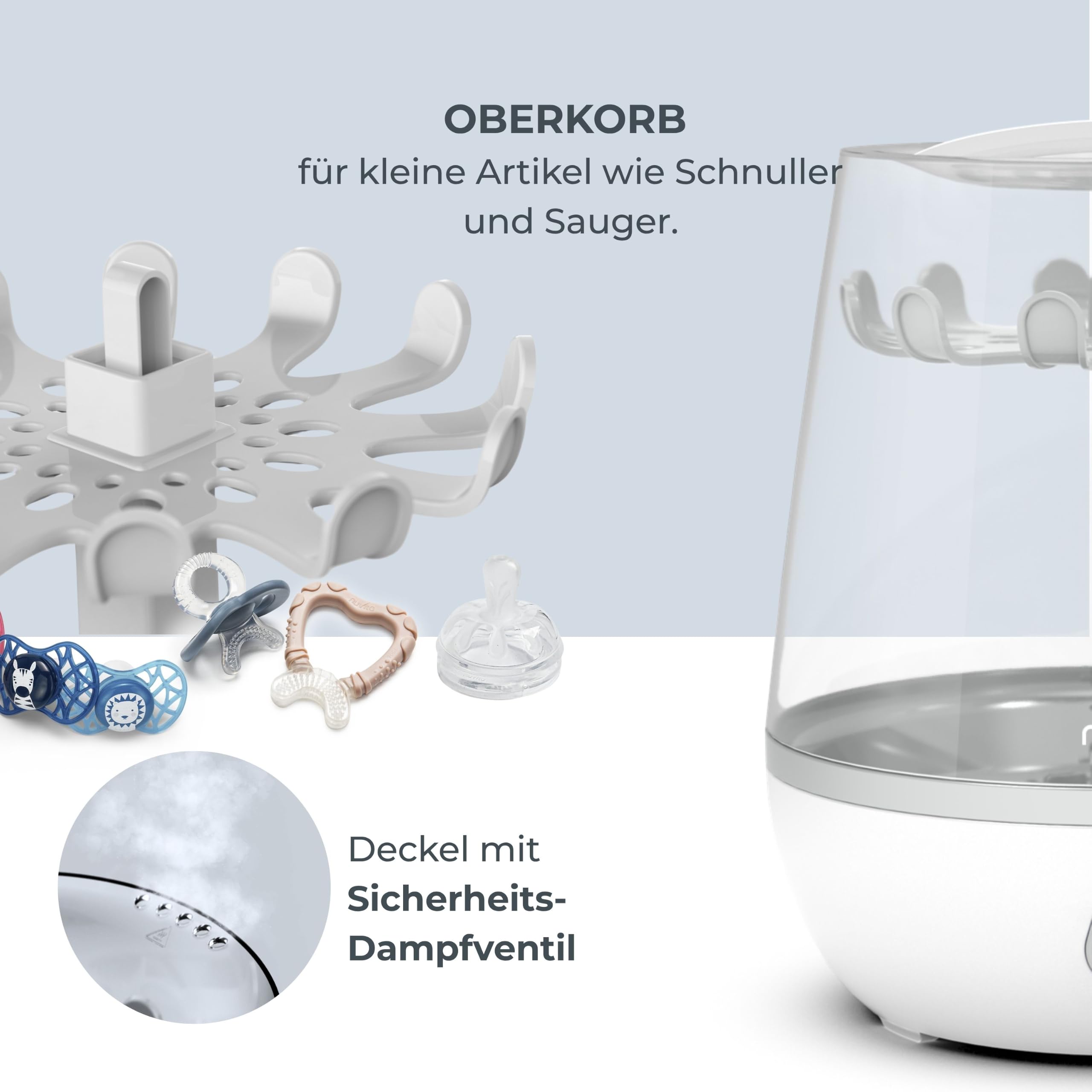 Nuvita Sterieasy 1083 | Elektrischer Dampfsterilisator | Desinfiziert bis zu 6 Babyflaschen in 6 Minuten | Pflegeleichte Edelstahl-Heizplatte | BPA Frei | EU Produkt |Italienisches Design