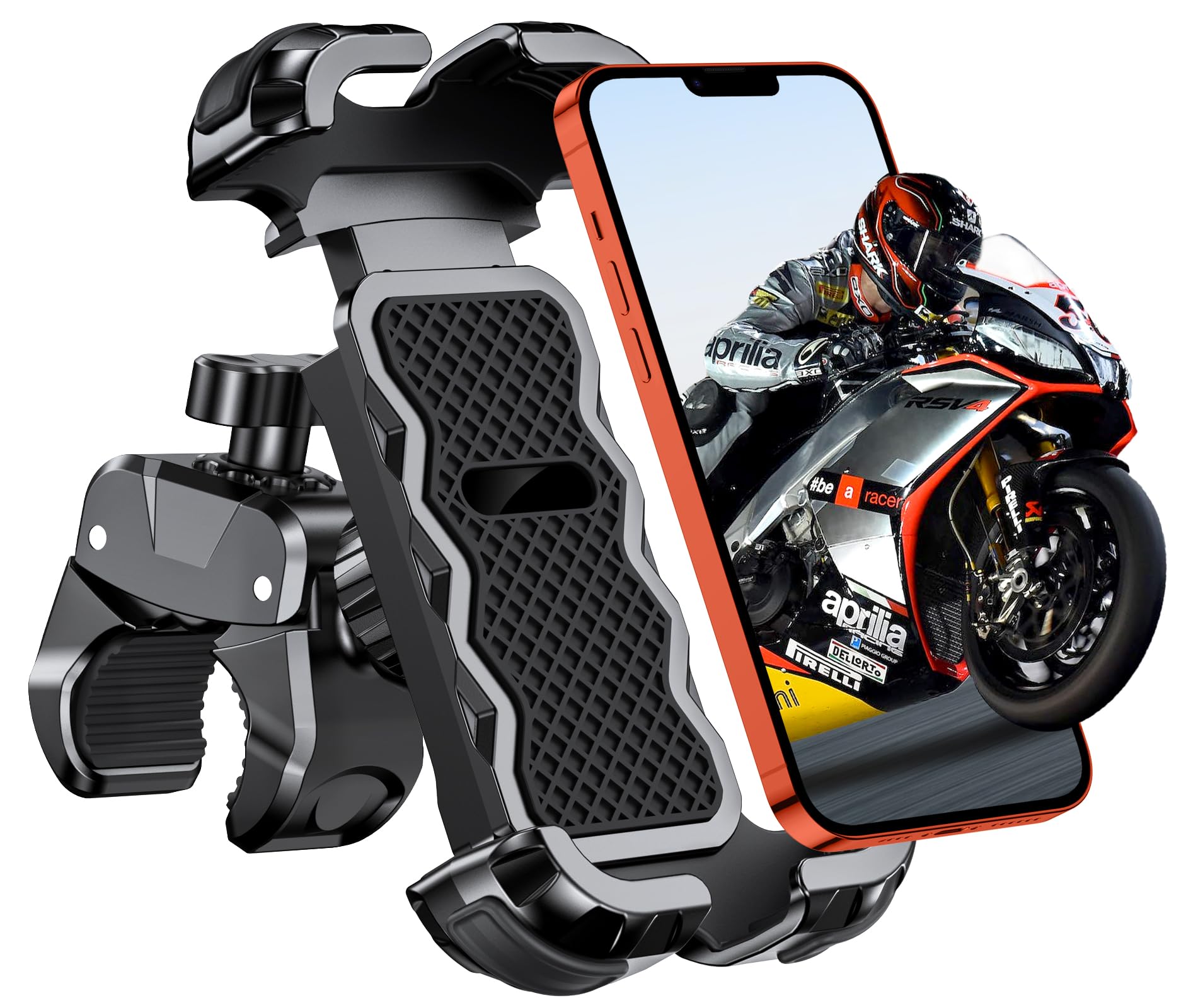 Babacom 360° Rotation Mobile Phone Holder, 1S Lock and Secure Protection Mobile Bike Holder for Handlebars of 0.71-1.4 Inches Diameter, Mobile Bike Mount Compatible with iPhone 4.7-6.8 Inches, GPS | 360° Rotation Bike Phone Mount for Universal Handlebar Tool-Free Installation