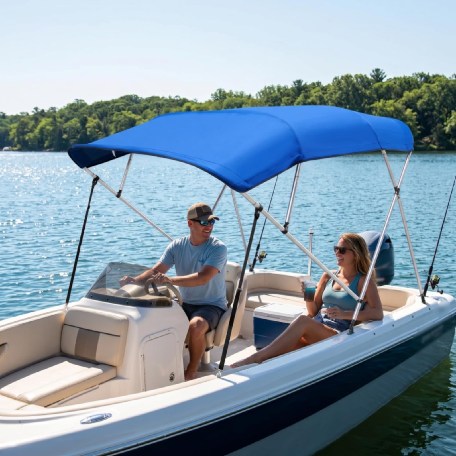 Amagogo Tettuccio Barca Tettuccio Nautico Copertura Parasole Cappottina Prua con Telaio in Alluminio E Oxford Impermeabile Pieghevole Adatto a Gommoni Barche, Bimini A Due Traverse