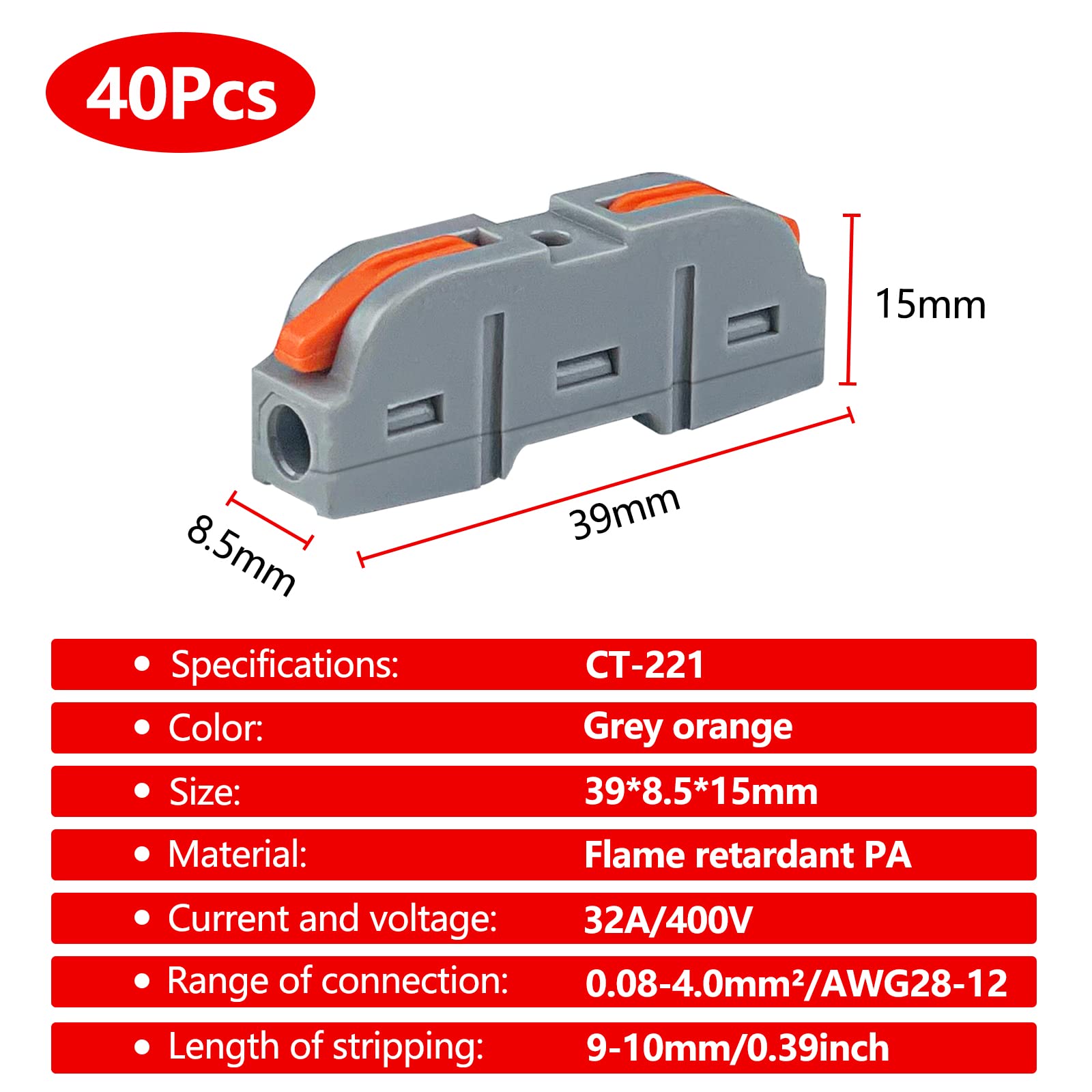 Uootach 40 Piezas Conectores Eléctricos Rapidos, Terminal enchufable del conector del cable con palanca Terminal conductor 4mm², Ambos lados del clip de alambre se pueden combinar libremente