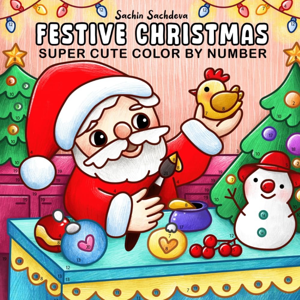 Festive Christmas Color by Number: Super Cute Coloring Book for Adults, Women, Teens and Kids, featuring Simple, Bold and Easy designs for relaxation (Super Cute and Cozy Coloring Book)