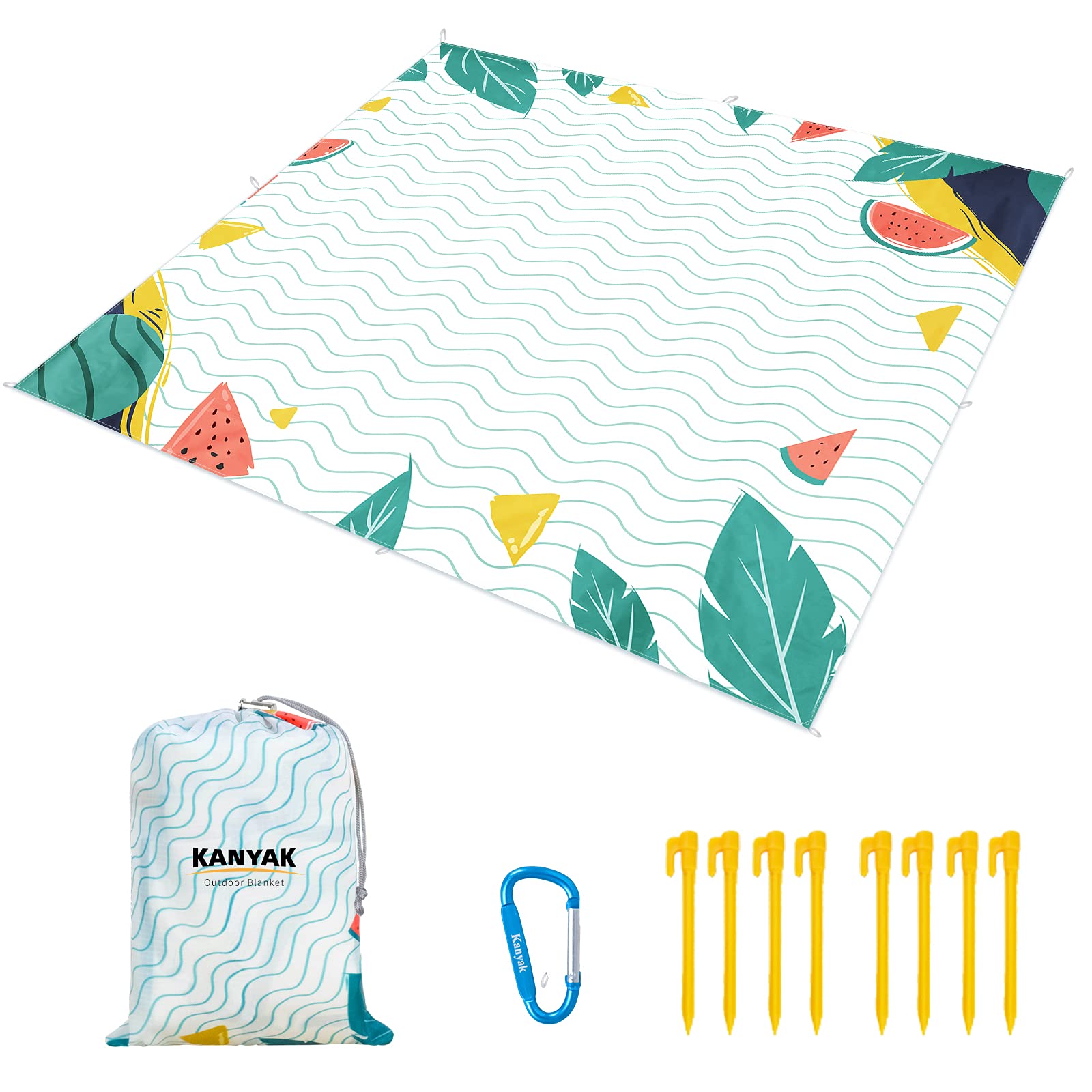 Beach Blanket Extra Large Beach Mat Oversized Compact Outdoor Picnic Blankets Portable Sand Free Waterproof for Travel Camping Hiking Lightweight Quick Drying (Summer&Watermelon Theme, 112" x 117")