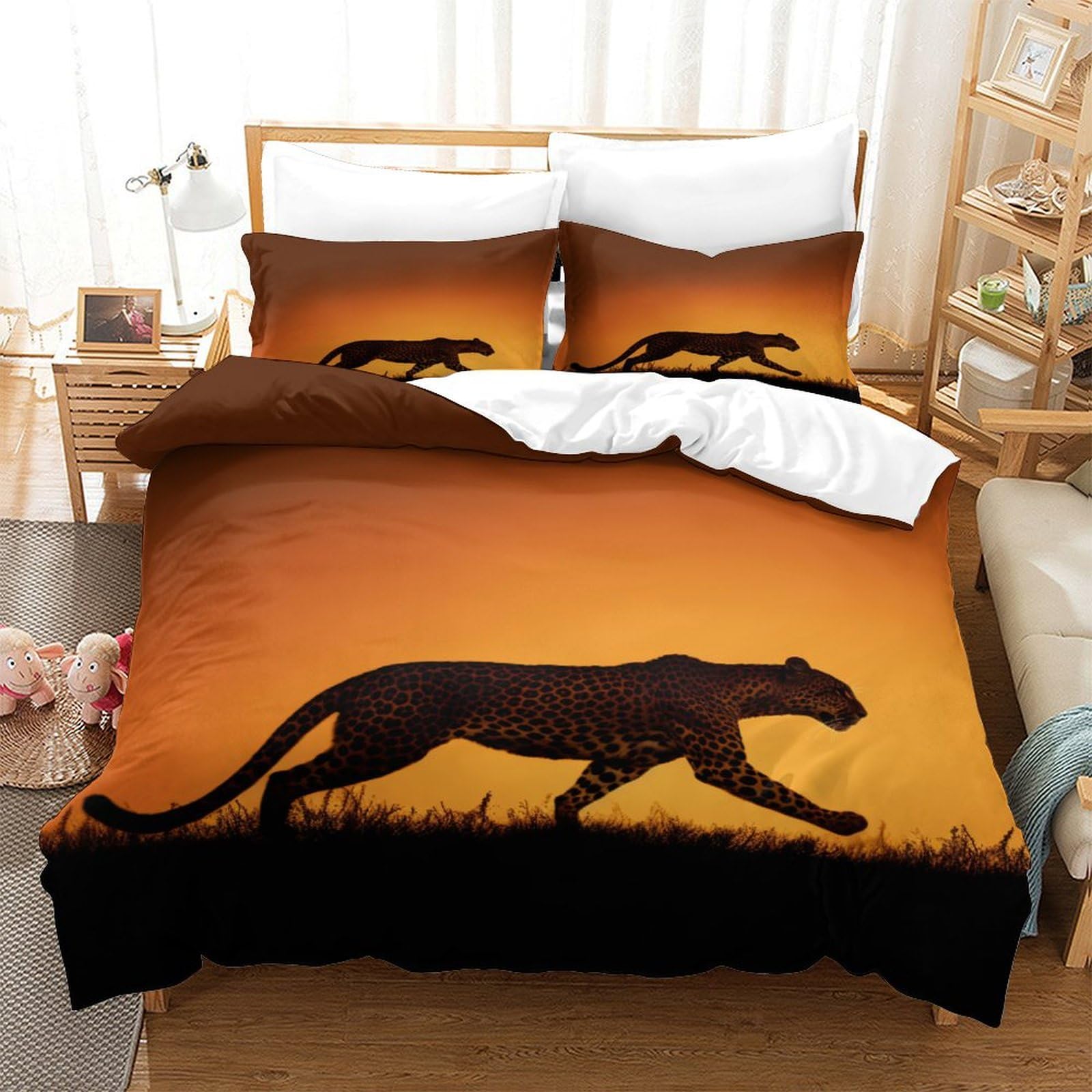 P1S9U7W5Y 3D Printed Savannah Leopard Duvet Cover Set 3pcs Microfiber Animal Bedding Set King