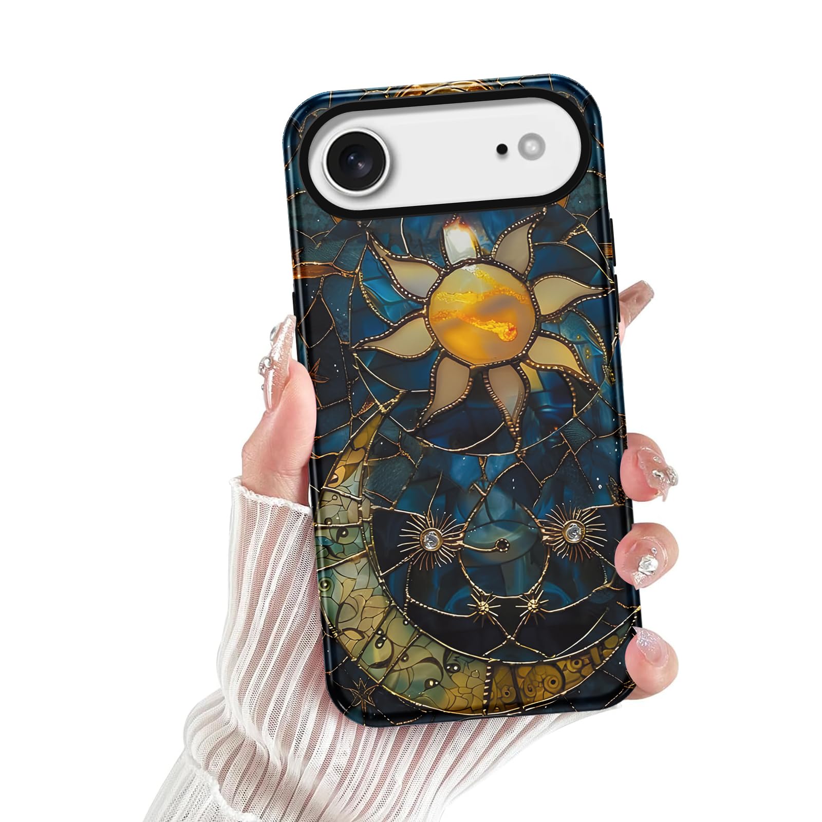 for iPhone Air Stained Glass Phone Case 6 5 Aesthetic Sun Moon Stars Case Cute Pattern Print Design