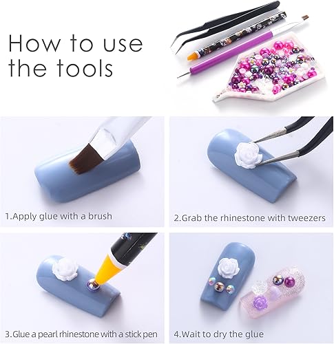 Miniatura 5 de Diamantes de imitación de perlas de 5.64 oz con parte trasera plana rosa y morado para manualidades, tamaño mixto de 0.116 pulgadas a 0.39 pulgadas,