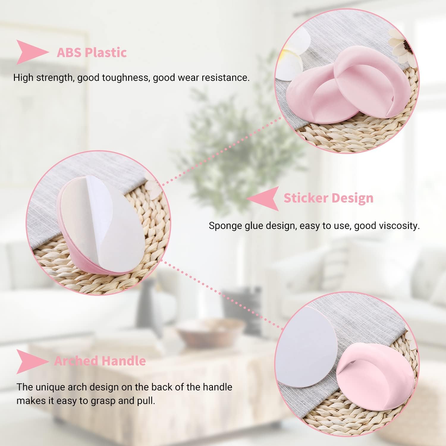 SwissHome Easy-Grip Peel and Stick Plastic Handles – Self-Adhesive Pull Knobs for Sliding Doors, Drawers, Windows, Commodes, and Cupboard Cabinets (Pack of-4,Multi Colour) 2