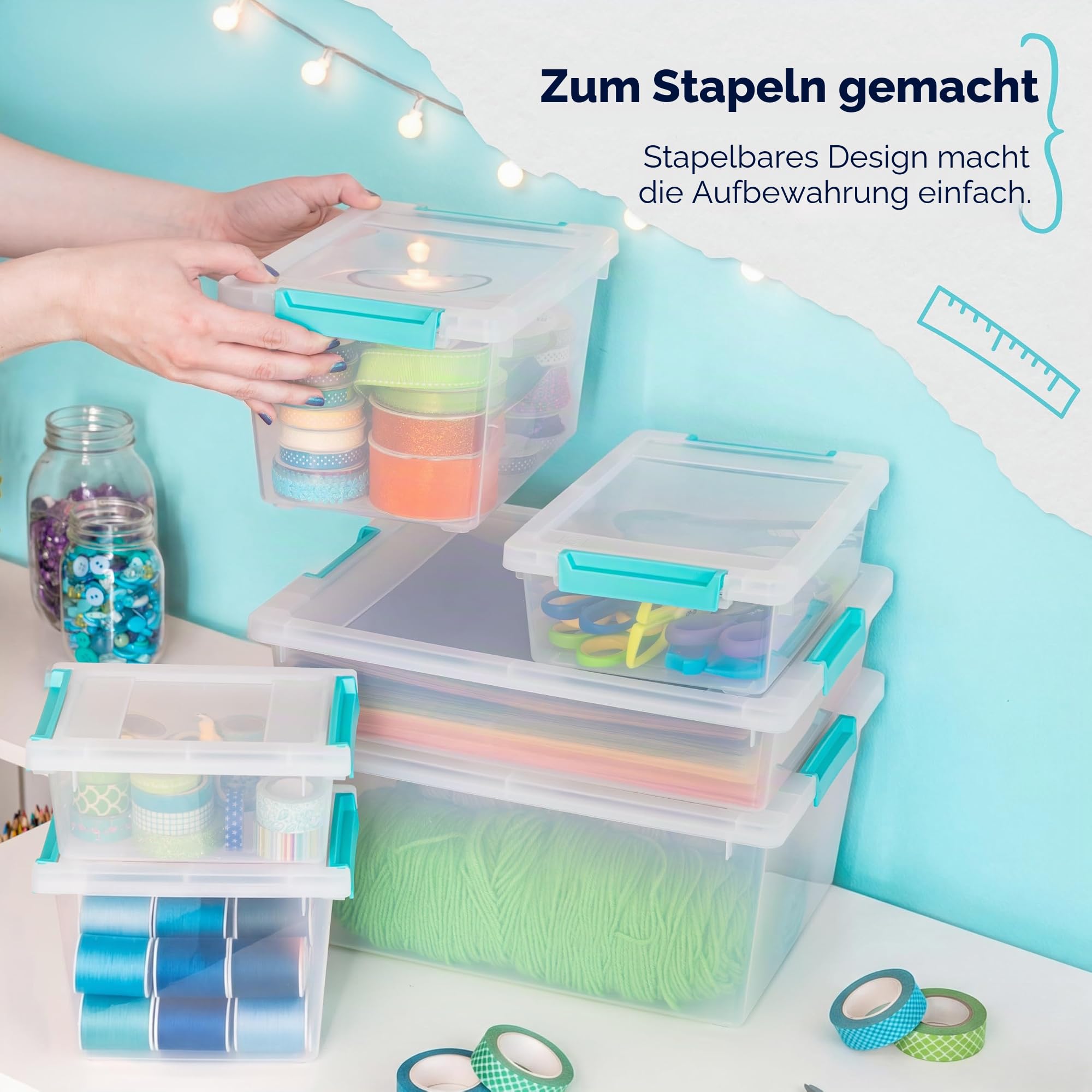 IRIS USA Aufbewahrungsbehälter mit Deckel für Bastelaufbewahrung, 6 Stück, 4,3 Qt Kunststoff, stapelbar, sensorischer Behälter, Behälter, Clip-Box für Kunst, Handwerk, Scrapbook, Zuhause, Büro,