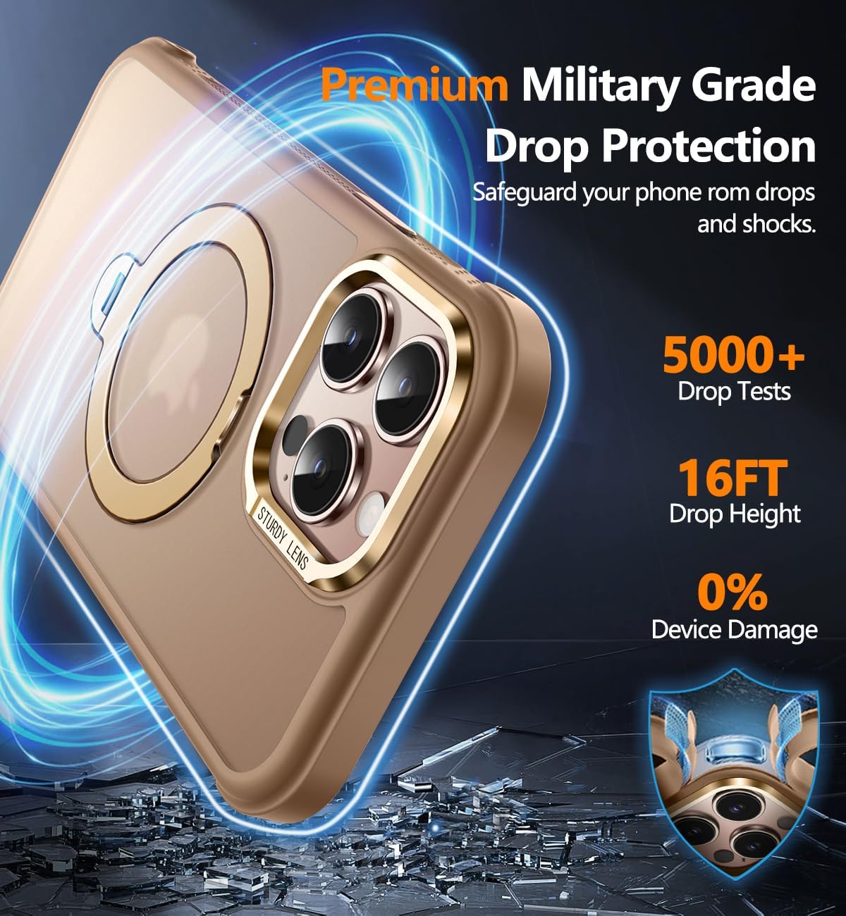Reukdnv [Invisible 360° Spin Stand Magnetic Ring for iPhone 14 Pro Case [Compatible with MagSafe][Translucent Matte Back] Military Drop Protection Shockproof Cover with Kickstand 6.1", Desert Gold - Image 4