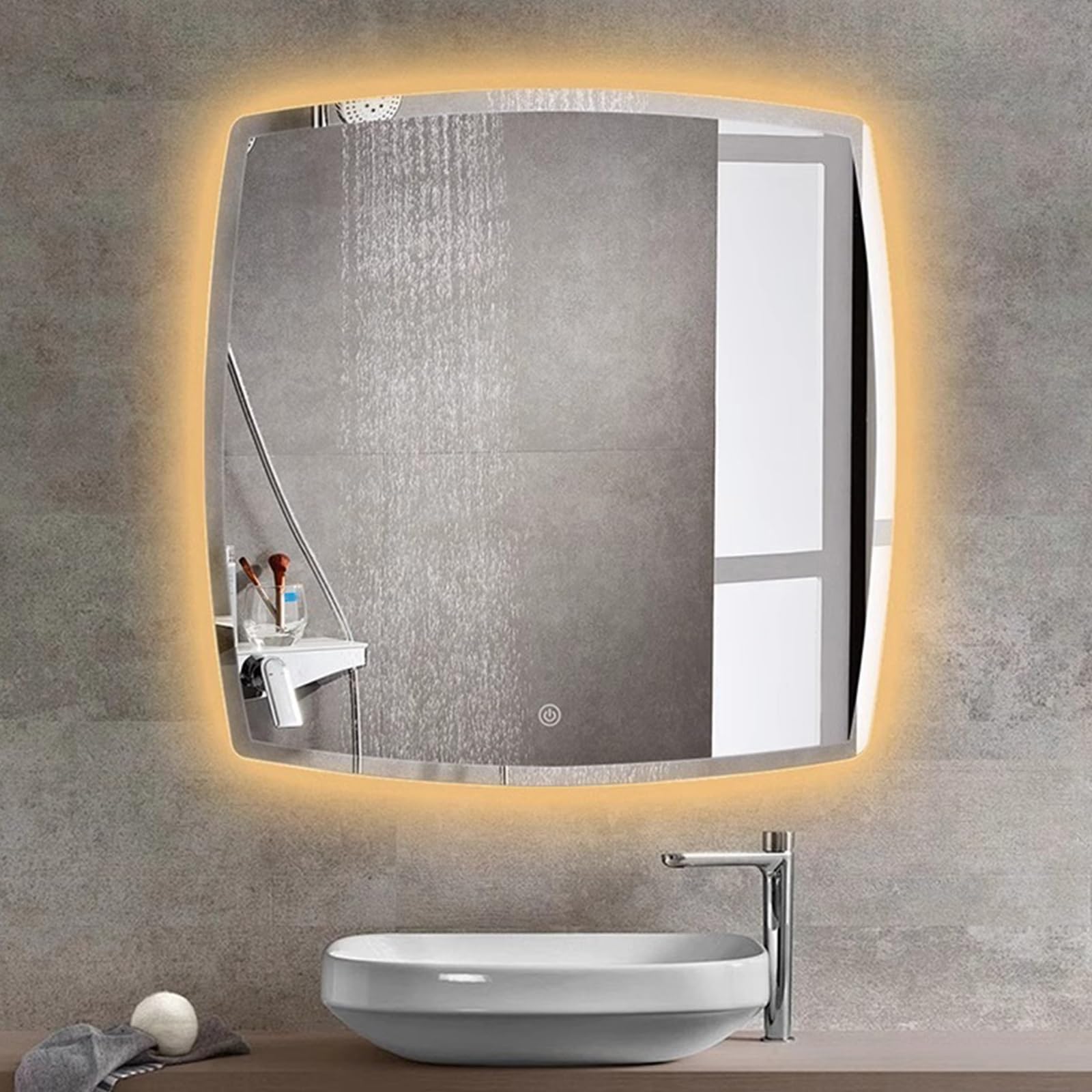 Miroir salle de bain LED carré 70cm TZUFA à 3 couleurs
