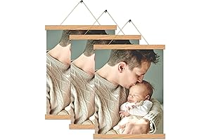 16 Inch Magnetic Hanger Frame: Pine Wood Wall Art Hanging Kit for Maps and Posters