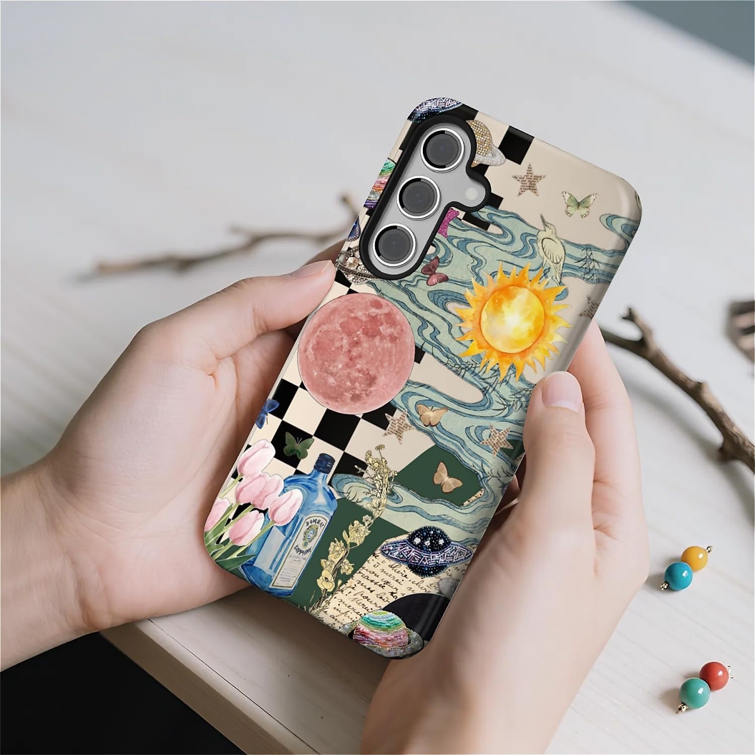 Case for Samsung Galaxy S25 FE, Hybrid Heavy Duty 2 in 1 Full Body Rugged Shockproof Protection Glossy Case for Samsung Galaxy S25 FE Aesthetic Collage Moon and Sun image 5