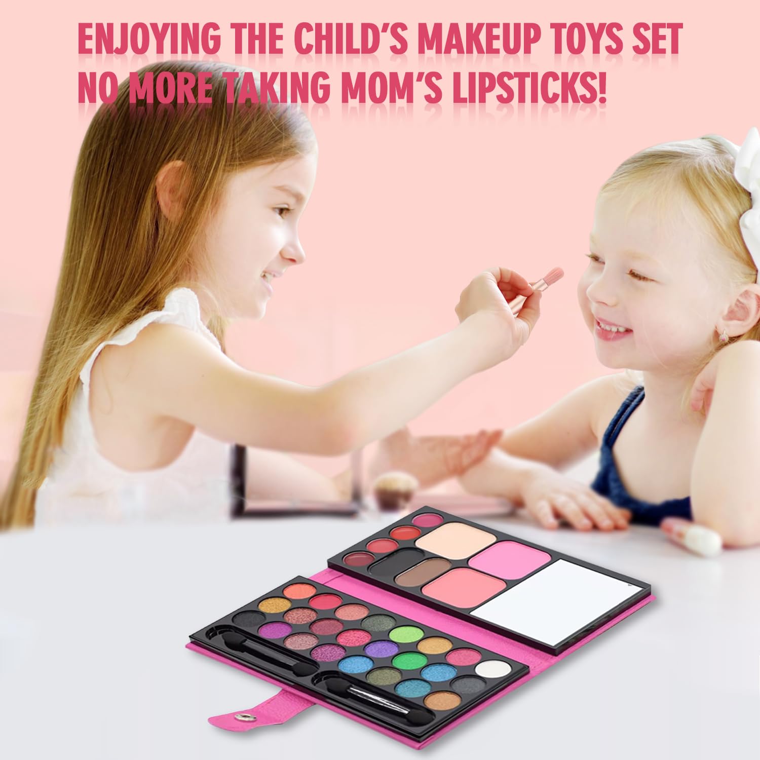 Kit de maquillaje portátil para niñas, lavable, juego de maquillaje con brocha, juego de paleta de maquillaje para adolescentes, juego de regalo en fiesta de cumpleaños de Halloween (33 colores rojo) 4