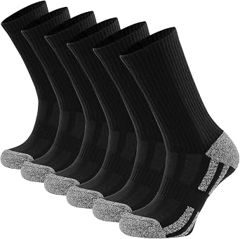 6 Pairs Men's Cotton Crew Socks - Breathable & Moisture Wicking for Hiking, Trekking, Walking - Performance Cushioned Socks for Sports & Outdoor