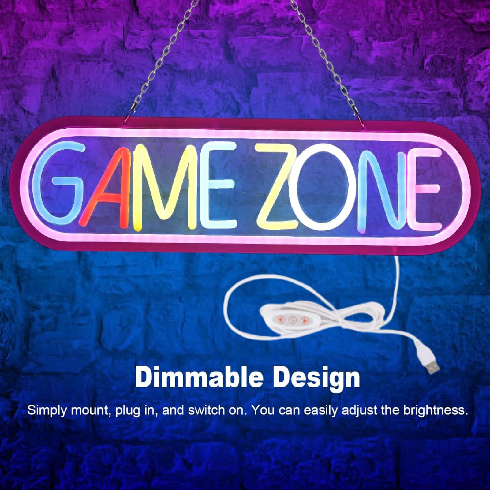 Lampada da Gioco a LED al Neon USB, Luce al Neon per Sala Giochi Lampada da Gioco Decorazione con Gancio per Appendere Camera da Letto Scrivania
