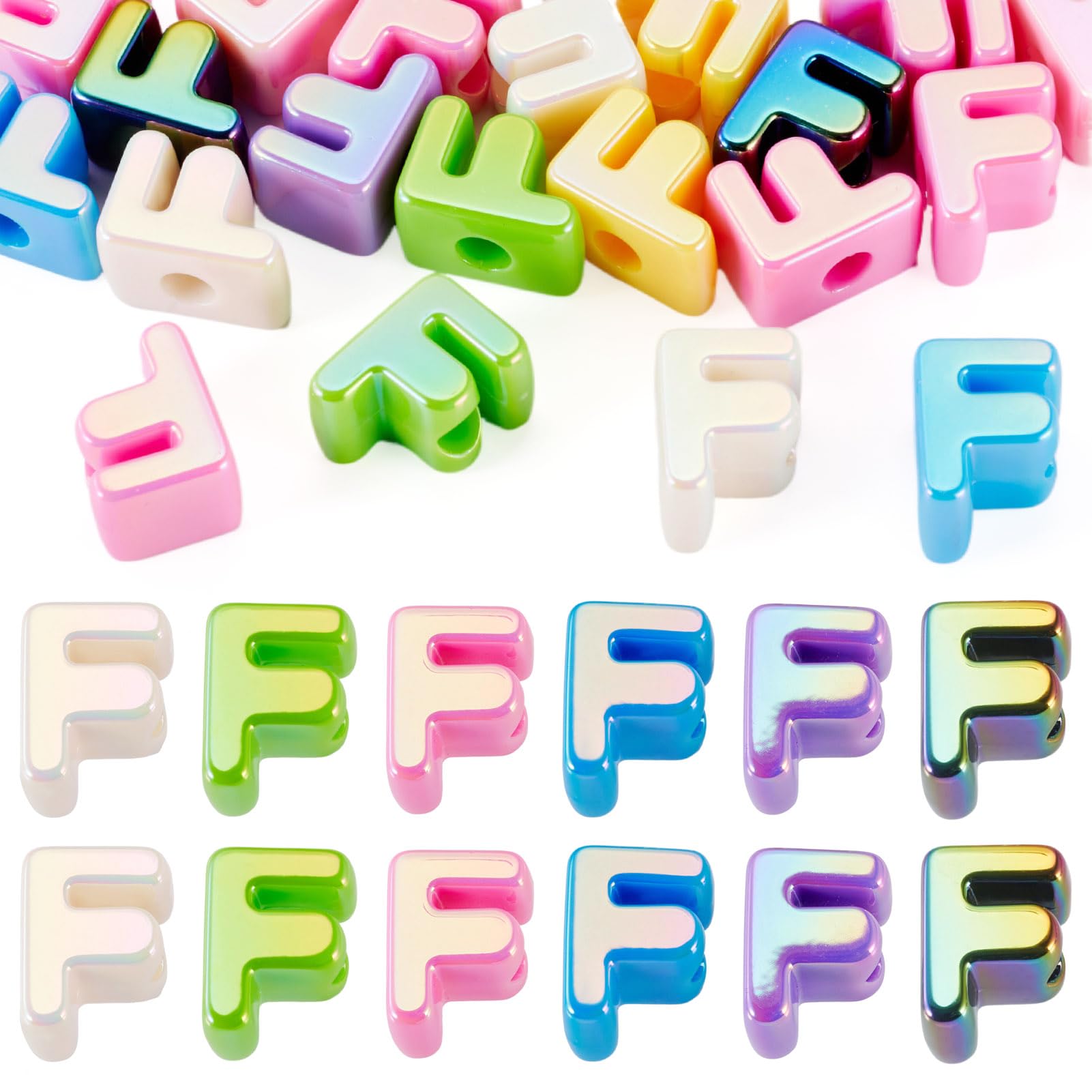 20Pcs Large Acrylic Letter Beads, Big Iridescent Letter Alphabet Beads, 3D Acrylic Letter Slide Bead Colorful Large Hole European Bead for Bracelet Necklace Name ID Craft — image 1