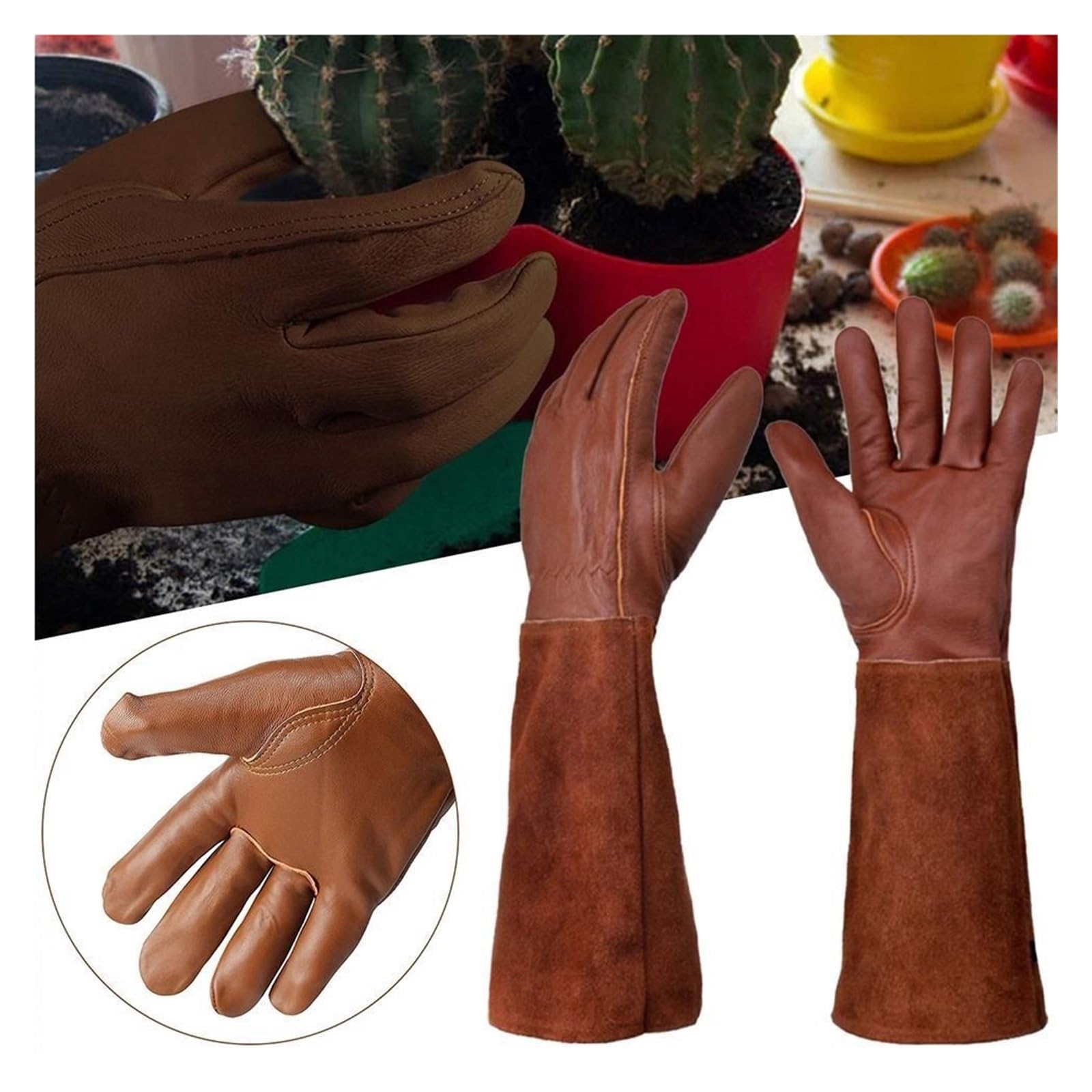 Guantes de jardinería de cuero de tubo largo for poda, varios tamaños(Medium)