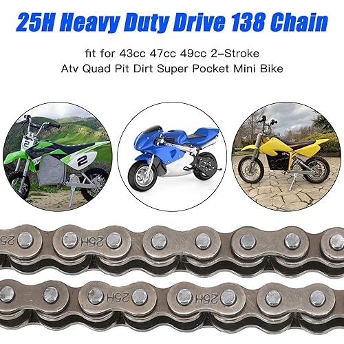 Miniatura 4 de YOXUFA Cadena de transmisión 25H 138 eslabones para maquinilla de afeitar de 33cc 47cc 49cc 2 tiempos SX350 SX500 MX500 MX650 Cobra Cagllari Cag