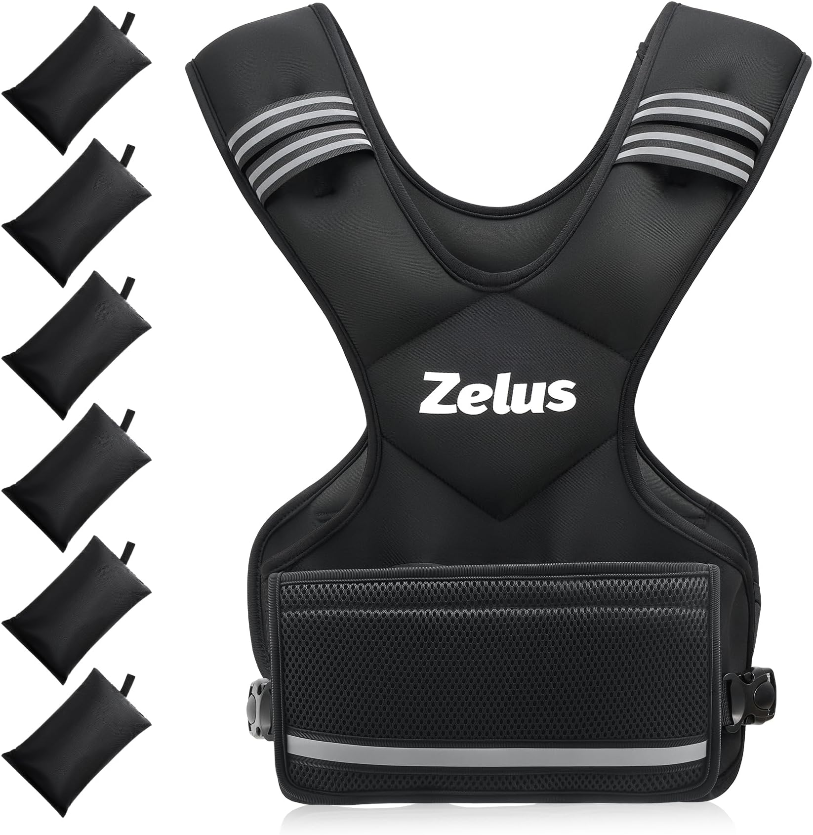 ZELUS Weighted Vest for Men and Women | 4-10lb/11-20lb/20-32lb Vest with 6 Ironsand Weights for Home Workouts | Adjustable Body Weight Vest Exercise Set for Cardio and Strength Training