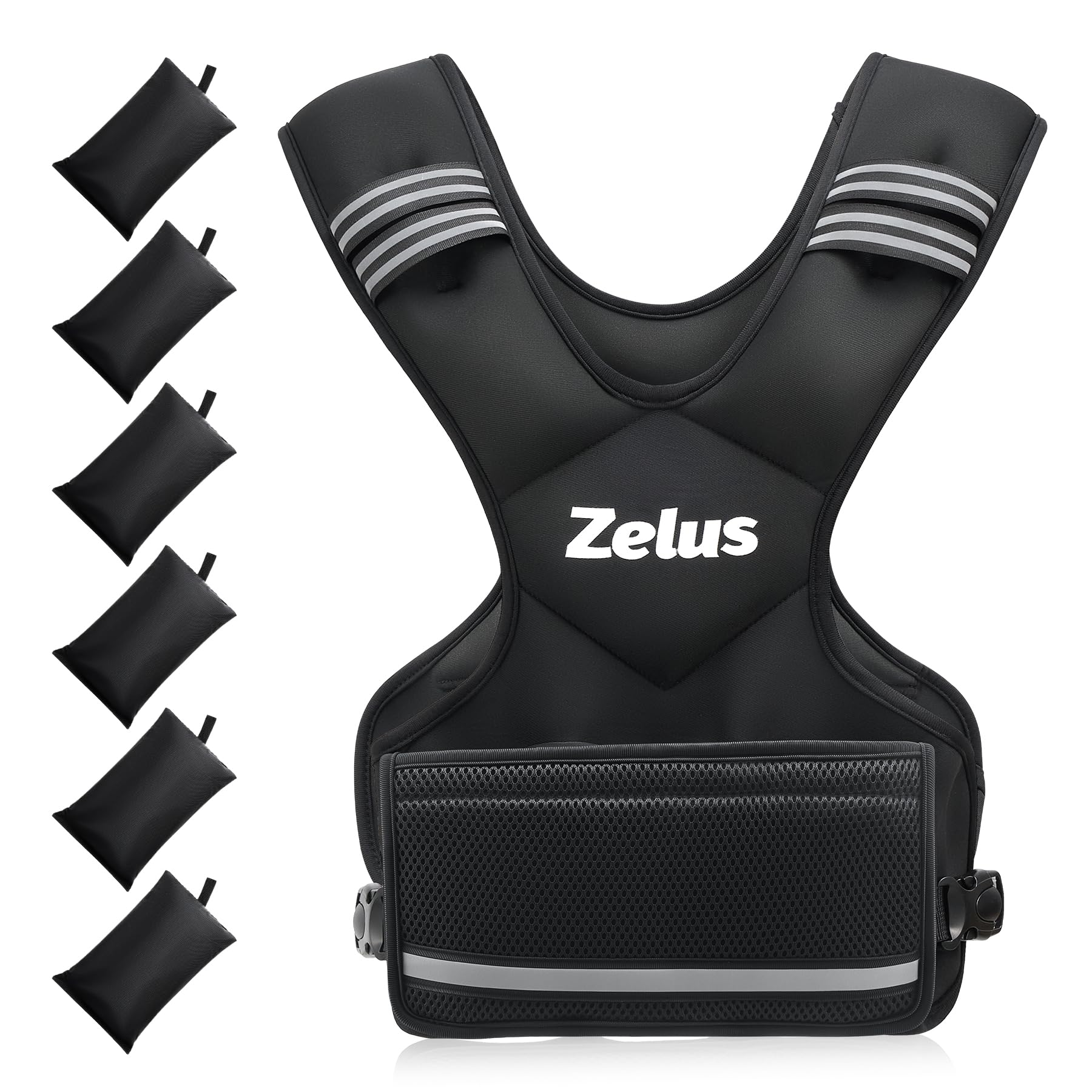 ZELUS Weighted Vest for Men and Women | 4-10lb/11-20lb/20-32lb Vest with 6 Ironsand Weights for Home Workouts | Adjustable Body Weight Vest Exercise Set for Cardio and Strength Training