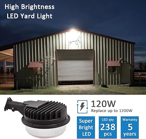 Miniatura 3 de SZGMJIA - Luz LED de granero de 120 W, luz de patio del atardecer al amanecer con fotocélula, luz LED CREE de 5000 K, reemplazo de 700 W MHHPS,