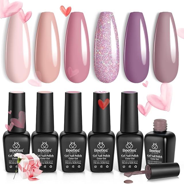 Beetles Gel Nail Polish Set 6 Colors Vintage Rose Collection Nude Pink Glitter Purple Neutral Soak off Uv Led Gel Polish for Girl