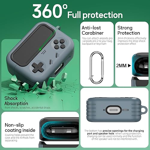 Miniatura 4 de Con bloqueo anticaídas Funda para Inesore AirPods Pro de 21 generación, funda clásica de diseño de consola de juegos portátil, funda protectora de