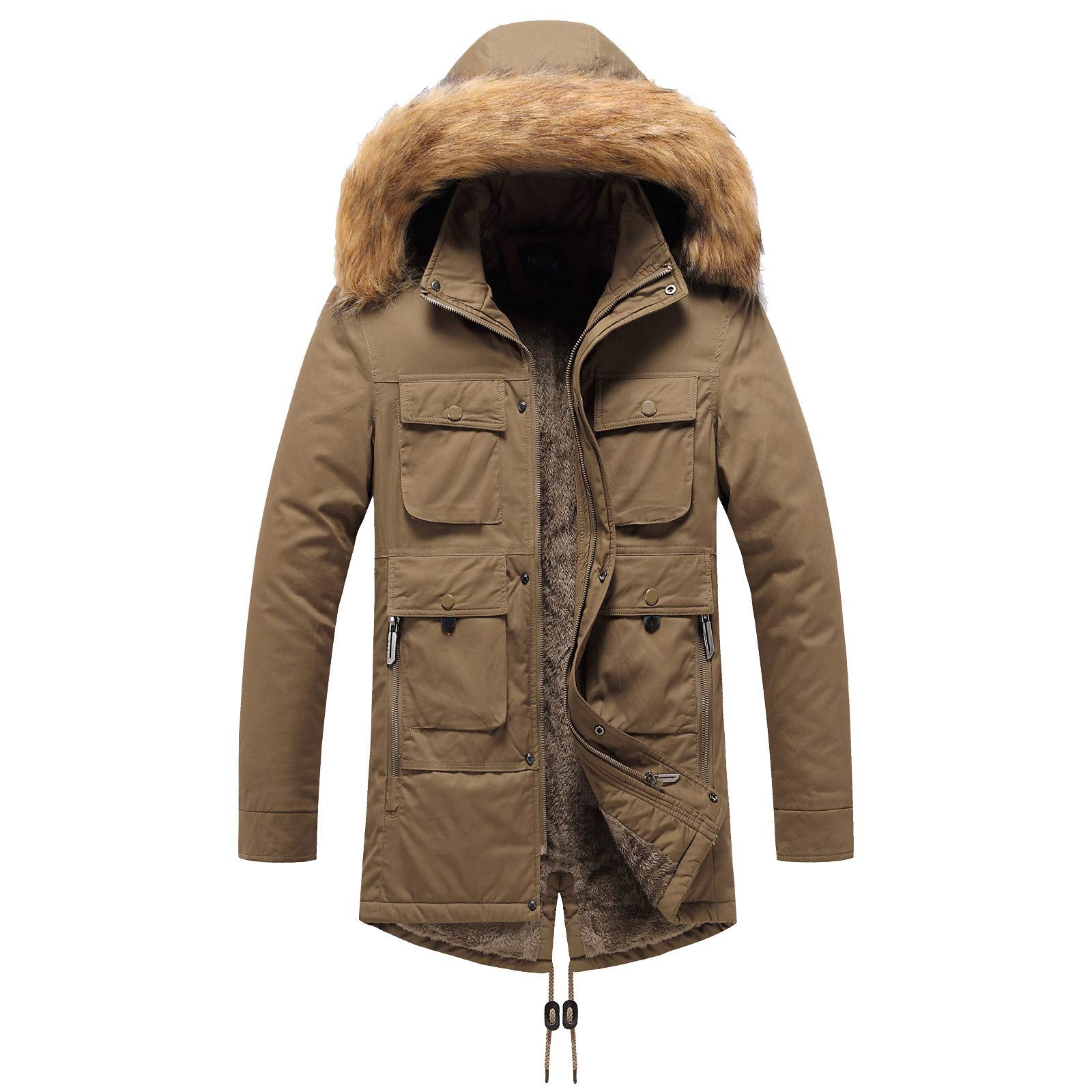 XmiralHooded Coat Men's Windproof Men Winter Warm Plush Lining Zipper Jacket with Detachable Cap