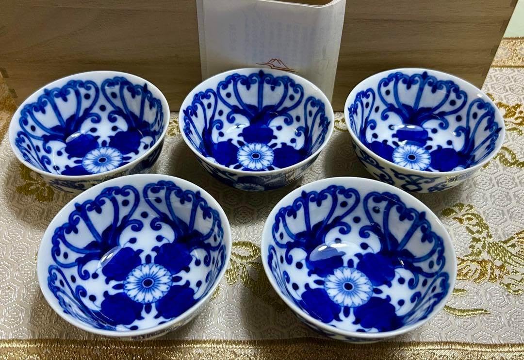 深川製磁 染付菊唐草 湯呑揃 茶器 5客セット