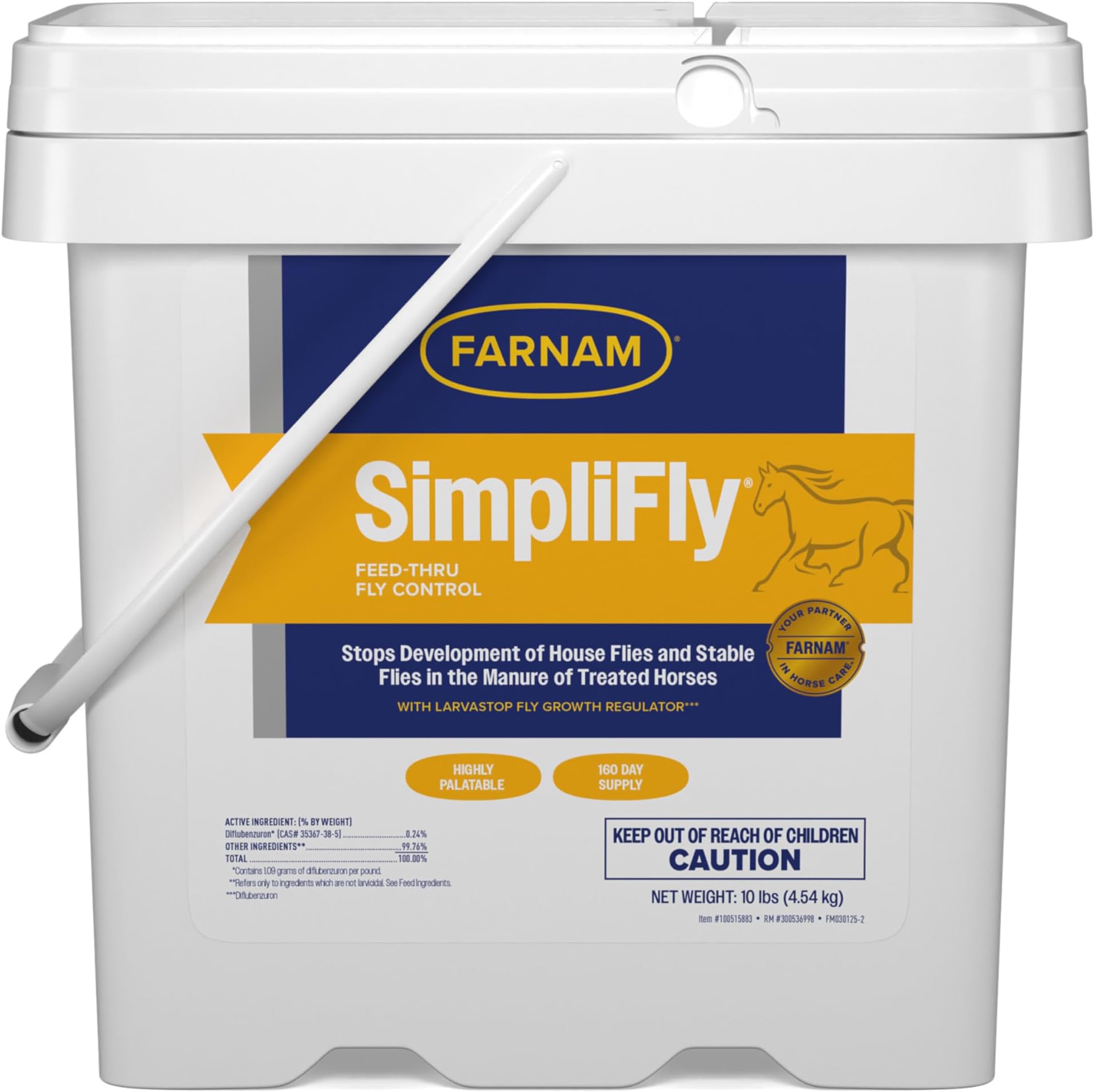 Farnam SimpliFly Feed Through Fly Control Daily Supplement for Horses, 10 lb, EPA Approved Palatable Pellets, Prevents Stable Flies in Manure and Break and Prevents the Fly Life Cycle, 160 Day Supply