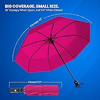 Vista 31 de Rain-Mate Paraguas compactos resistentes al viento para la lluvia, diseño de costilla de fibra de vidrio reforzada fuerte y apertura y cierre 1.Negro