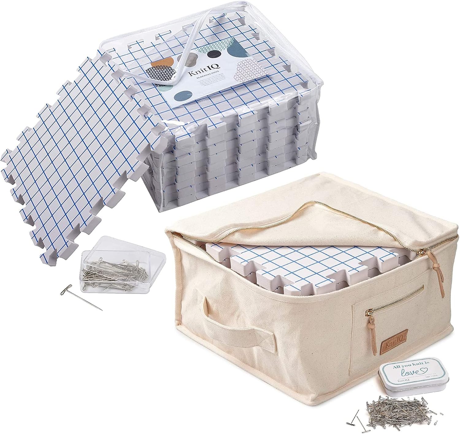 KnitIQ Blocking Mats for Knitting Extra Thick Blocking Boards with Grids with 100