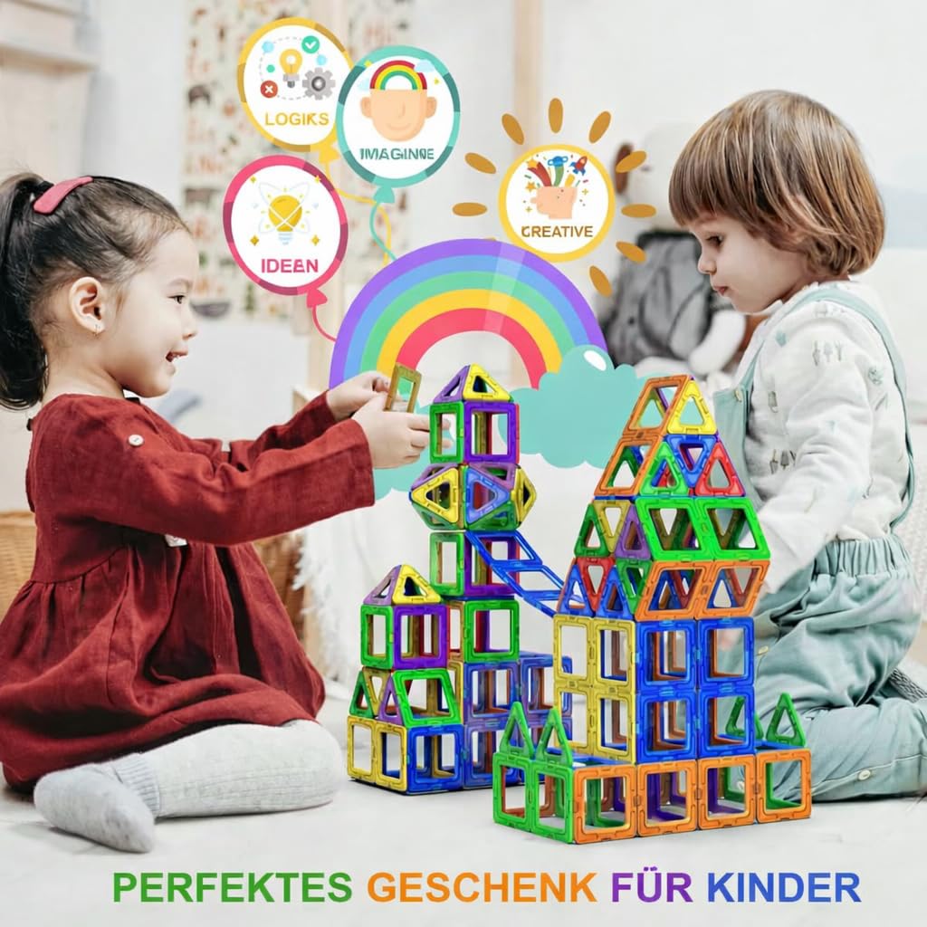 Magnetische Kachel-Bausteine Spielzeug – STEM Pädagogische Magnetblöcke für Kinder, Kreatives Vorschul-Lernen Sensorik Montessori Magnetspielzeug für Jungen & Mädchen ab 3 Jahren – 94 Stück