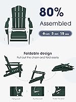 Vista 80 de KINGYES - Silla Adirondack plegable, sillas de patio de polietileno de alta densidad para todo tipo de clima, silla de césped con textura de madera