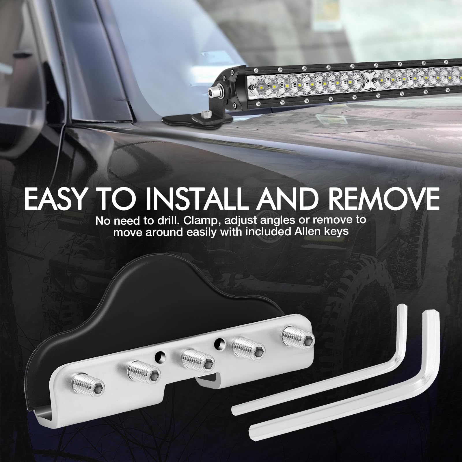 2PCS Hood Mount LED Light Pod Brackets - Universal No-Drill Clamp For Trucks, SUVs, UTVs