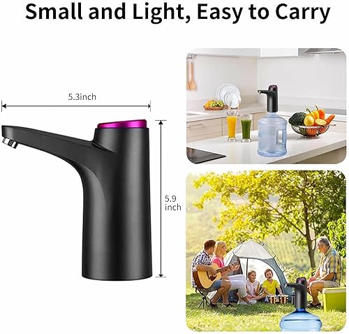 Miniatura 6 de HiPiCok Bomba de agua para jarra de 5 galones, dispensador de agua de 5 galones, dispensador de agua de carga USB, bomba de agua eléctrica para